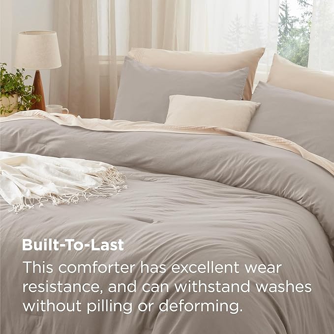Bedsure Queen Size Comforter Set, Linen Soft Prewashed Bedding for All Seasons, 3 Pieces GentleSoft™ Warm Down Alternative Bed Set, 1 Lightweight Comforter (90"x90") and 2 Pillowcases (20"x26")