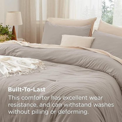 Bedsure Queen Size Comforter Set, Linen Soft Prewashed Bedding for All Seasons, 3 Pieces GentleSoft™ Warm Down Alternative Bed Set, 1 Lightweight Comforter (90"x90") and 2 Pillowcases (20"x26")