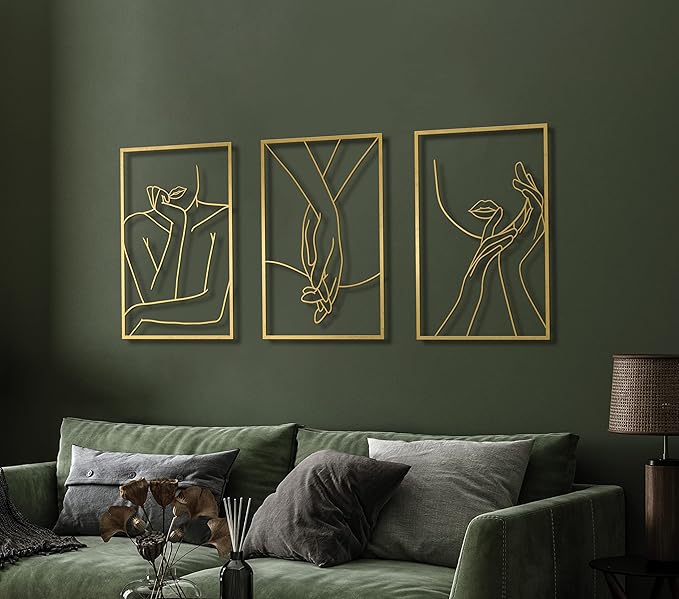 Vivegate Gold Minimalist Female Body Single Line Metal Wall Art Decor - 18"X12" 3 Packs Gold Women Body Abstract Minimalist Lines Wall Signs for Hanging Bedroom wall decor
