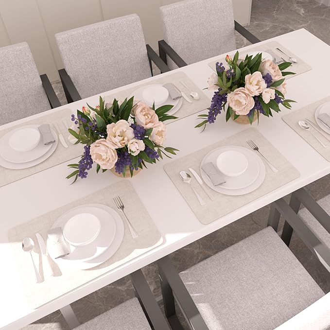 Maxpearl Faux Leather Placemats Set of 6 - Waterproof - Wipe Clean - Heat Resistant - Anti Slip Dining Table Place Mats, Suitable for Indoor & Outdoor Use, 17’’×12’’, Beige