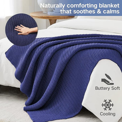 Knitted Weighted Blanket(Light Green 60"x80" 20lbs),Home Décor Cooling Throw Blanket for Hot Sleepers,Hand Made Chunky Knit Heavy Blanket for Adults Use on Queen/King Size Bed