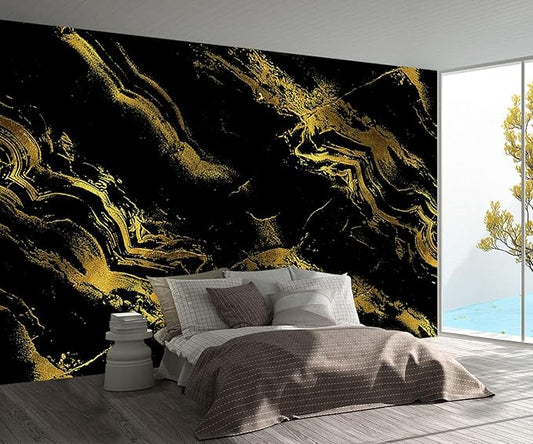 Abstract Black Gold Marble Bedroom Wallpaper Mural (Not Peel and Stick)