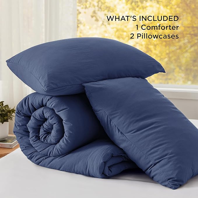 Bedsure Oversized King Size Comforter Set, Navy Soft Prewashed Bedding for All Seasons, 3 Pieces GentleSoft™ Down Alternative Bed Set, 1 Lightweight Comforter (120"x98") and 2 Pillowcases (20"x36")