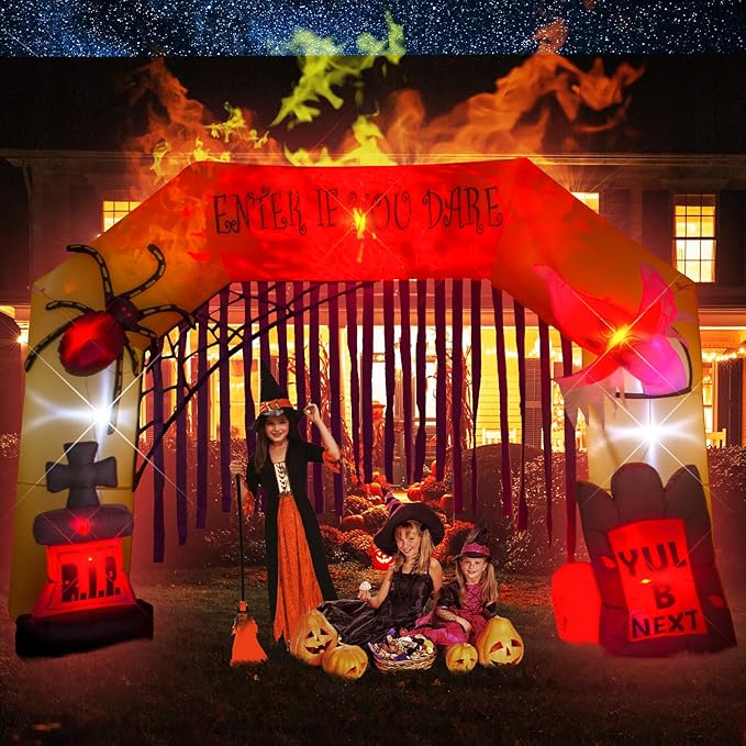 AJY 11 Ft Halloween Inflatable Ghosts Spider Archway Arch with LED Lights Outdoor Indoor Holiday Decorations Blow up Lighted Yard Decor Halloween Inflatable Home Garden Party Favor Decor