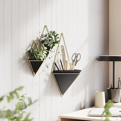 Umbra Trigg Hanging Planter Vase Wall Decor, Pot and Container for Succulents, Cactus, Faux Plants, and More, Large, Black/Brass
