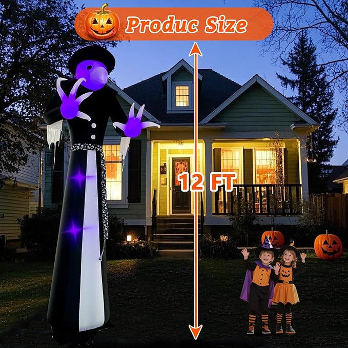 Halloween Inflatables Witch Decorations Outdoor - 12FT Giant Witch Halloween Blow up Yard Decorations with LED Build-in for Garden Lawn Indoor Party Decor