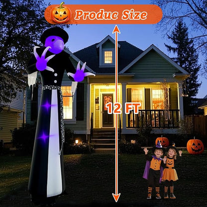 Halloween Inflatables Witch Decorations Outdoor - 12FT Giant Witch Halloween Blow up Yard Decorations with LED Build-in for Garden Lawn Indoor Party Decor
