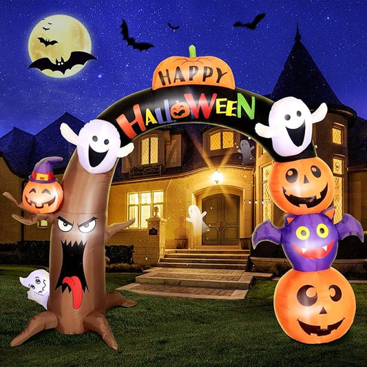10FT Long&8FT Tall Gaint Halloween Inflatable Decorations Dead Tree Arch, Build-in LED Lights Holiday Blow Up Yard Decoration for Halloween Holiday Party Outdoor，Garden Yard Lawn Decor