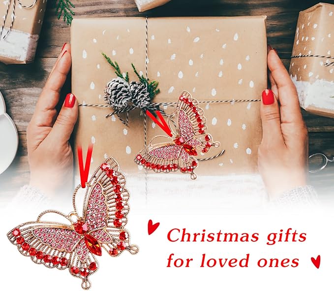 PETCEE Butterfly Christmas Ornaments 2025 Metal Monarch Butterfly Ornaments for Christmas Tree Decorations Red Monarch Hanging Ornament Keepsake Gifts for Women Girls Sisters Mom Grandma
