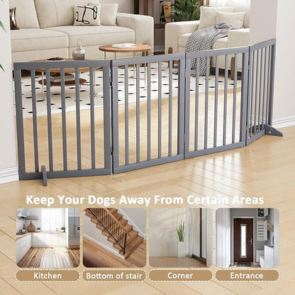 Dog Gates for Doorways 74-Inch Wide Freestanding Pet Gates for Dogs 24-inch Tall Dog Gates Indoor Stair House Dog Fence with Support Feet