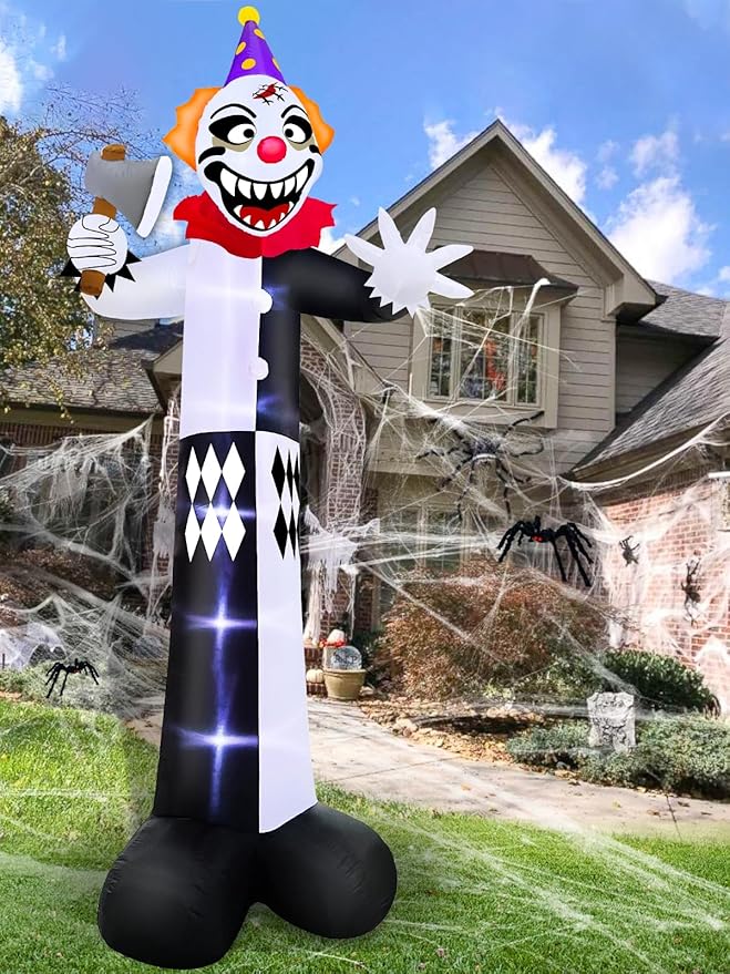 TURNMEON 12 Ft Giant Halloween Inflatables Decorations Outdoor Scary Clown Hold Axe Blow Up Build-in LED Lights Inflatable Halloween Outdoor Yard Decors for Garden Lawn Home Holiday Party Outside