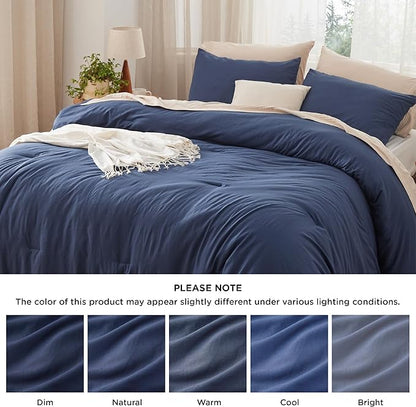 Bedsure Oversized King Size Comforter Set, Navy Soft Prewashed Bedding for All Seasons, 3 Pieces GentleSoft™ Down Alternative Bed Set, 1 Lightweight Comforter (120"x98") and 2 Pillowcases (20"x36")