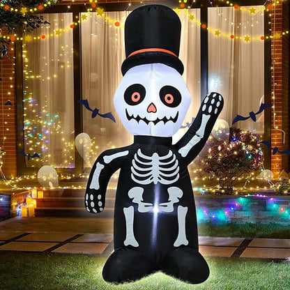TRMESIA 4FT Halloween Inflatable Skeleton Decoration with Lights, Blow up Skull for Outdoor Yard Garden Decorations on Halloween 24HLW-03-03