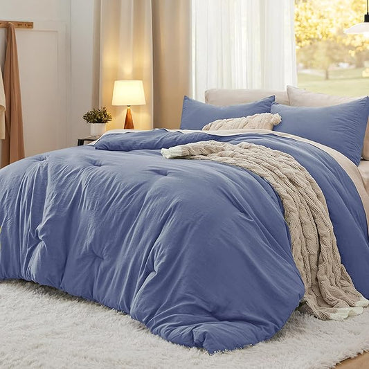 Bedsure California King Size Comforter Set, Blue Soft Prewashed Bedding for All Seasons, 3 Pieces GentleSoft™ Down Alternative Bed Set, 1 Lightweight Comforter (104"x96") and 2 Pillowcases (20"x36")