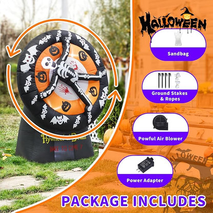 5FT Halloween Day of The Dead Skull Ghost Death Flywheel Inflatable Outdoor Decoration with Built-in LED for Indoor Party Garden Lawn Decoration