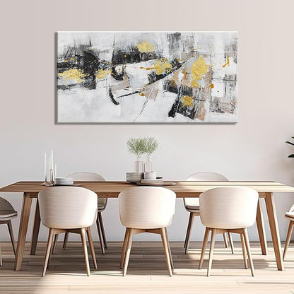 Abstract Canvas Wall Art Wall Decor Pictures Maximalist Home Decor Wall Art Prints Black Gold Modern Artwork for Living Room Wall Bedroom Kitchen Office Decor Ready to Hang 20"×40"