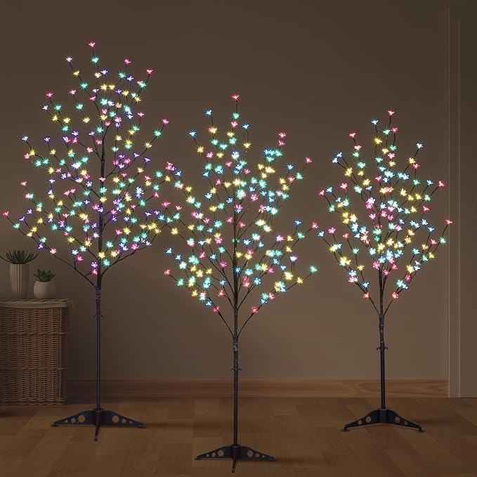 Lightshare Lighted Cherry Blossom Tree, 4FT, 5FT and 6FT, Pack of 3, Warm White to Multicolor, Decorate Home Garden, Summer, Wedding, Birthday, Christmas Holiday, Party, for Indoor and Outdoor Use