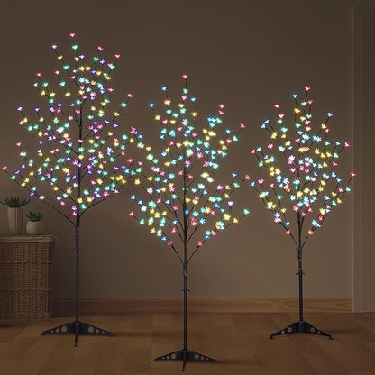Lightshare Lighted Cherry Blossom Tree, 4FT, 5FT and 6FT, Pack of 3, Warm White to Multicolor, Decorate Home Garden, Summer, Wedding, Birthday, Christmas Holiday, Party, for Indoor and Outdoor Use