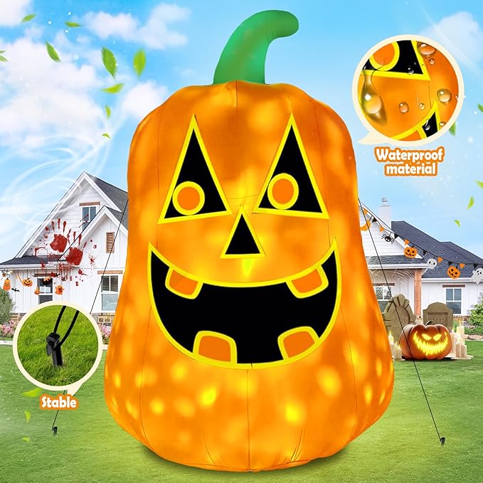 12FT Giant Halloween Inflatable Pumpkin, Blow up Halloween Decoration Built-in 6 LED and Flashing Light for Halloween Decoration Outdoor Indoor Home Party Supplies Halloween Lawn Decor