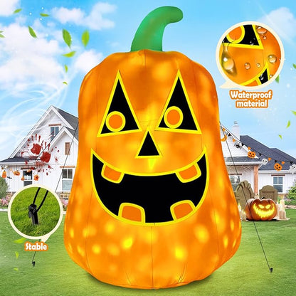 12FT Giant Halloween Inflatable Pumpkin, Blow up Halloween Decoration Built-in 6 LED and Flashing Light for Halloween Decoration Outdoor Indoor Home Party Supplies Halloween Lawn Decor