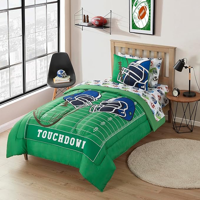 Kids Bedding Set Bed in a Bag for Boys and Girls Toddlers Printed Sheet Set and Comforter, Twin, Football