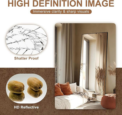 Delma Standing Full Length Mirror with Aluminium Frame for Bedroom Bathroom Living Room(with Stand,70x30-Black)