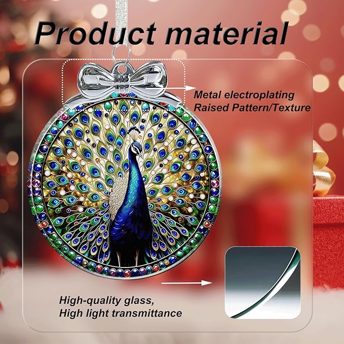 Peacock Stained Glass Christmas Ornament - Hanging Ornaments for Christmas Tree Decorations -Holiday Keepsake Present Exchange Idea