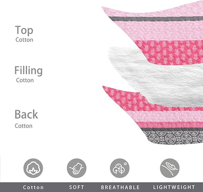 Homzard King Size Comforter Set, Cotton Quilt, Hot Pink Grey Bedding Set,Lightweight Striped Bedspread, Reversible Coverlet King Size (106"X98") with 2 Pillow Shams All Season