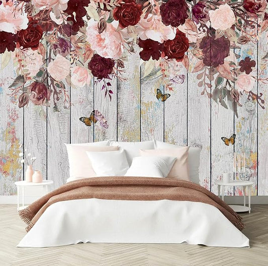 Vintage Floral and Butterfly Living Room Background Wallpaper (Not Peel and Stick)