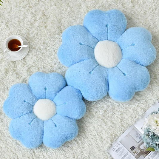 Flower Pillow, Flower Shaped Pillow Decorative Throw Pillows for Bed Couch, Cute Daisy Pillow Dorm Decor Floor Seating Cushion (Blue, 19.6 Inches)