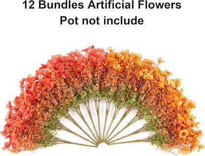 Artificial Fall Flowers Faux Mums for Outdoor Indoor Garden Home Decoration, Faux Flower Daisy with Eucalyptus Leaves Fake Mums Plants Greenery Boxwood Porch Patio, 12 Bundles