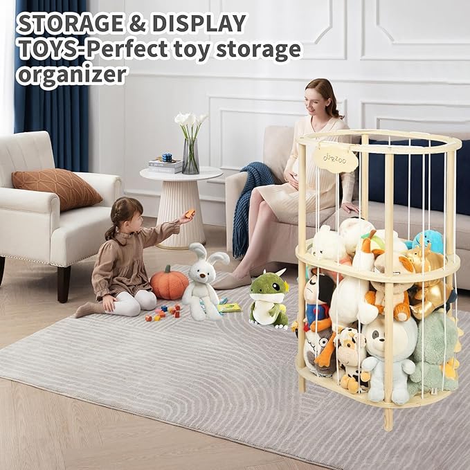 Extra Large Wooden Stuffed Animal Holder Zoo Storage Soft Toy Organizer Nursery Zoo Cage Plush Stuffed Toy Cage Kids Playroom Bedroom Decor Display Corner Ellipsoid