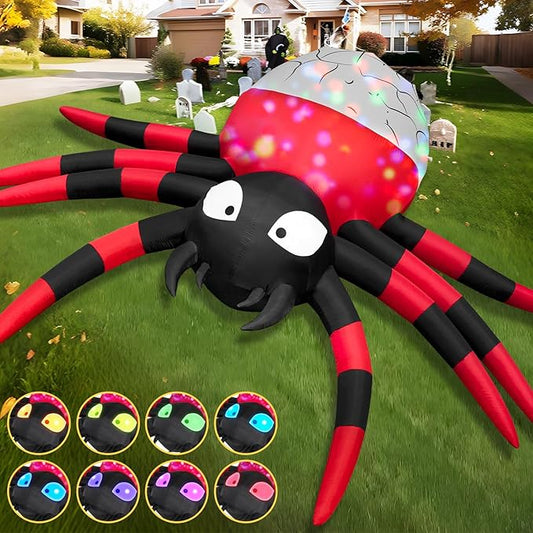 ININ 12FT Halloween Inflatable Spider Decorations Outdoor,Halloween Blow Up Yard Decorations Built-in 8 LED Lights,Holiday Party Decor for Garden/Haunted House/Lawn.