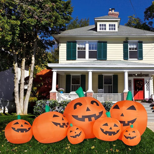 Haunted Hill Farm 10-ft. Wide Pumpkin Family Blow Up with Lights, Outdoor Halloween Inflatable Decoration for Lawn and Yard, Giant Spooky Holiday Decor