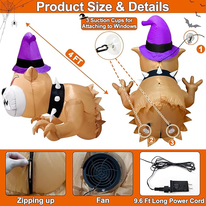 4 Ft Halloween Inflatable Fierce Bulldog Broke Out from Window Outdoor Halloween Decorations Blow Up Scary Dog with Red Eyes Build-in LEDs Halloween Party Indoor Outside Home Yard Garden Lawn Decor