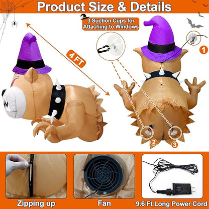 4 Ft Halloween Inflatable Fierce Bulldog Broke Out from Window Outdoor Halloween Decorations Blow Up Scary Dog with Red Eyes Build-in LEDs Halloween Party Indoor Outside Home Yard Garden Lawn Decor