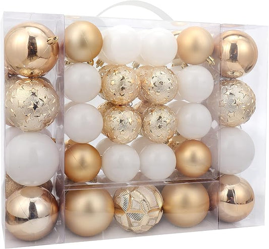 87ct Christmas Ball Ornaments Set Shatterproof Seasonal Hanging Decorations with Reusable Hand-held Gift Package for Xmas Tree Holiday Party and Home Decor, Gold