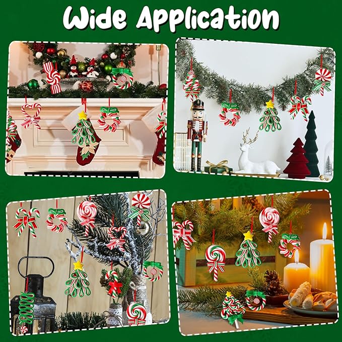 16 PCS Candy Cane Ornaments for Christmas Tree,Polymer Clay Candy Cane Christmas Decorations,Lollipop Ornaments for Xmas Tree Party Hanging Decor Holiday Decorations