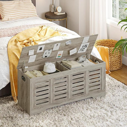 DINZI LVJ Storage Chest, 47.3” Wooden Toy Box with 2 Safety Hinges, Retro Entryway Shoe Storage Bench with Flip-Top, Sturdy Large Storage Trunk for Living Room, Bedroom, Easy Assembly, Gray Wash