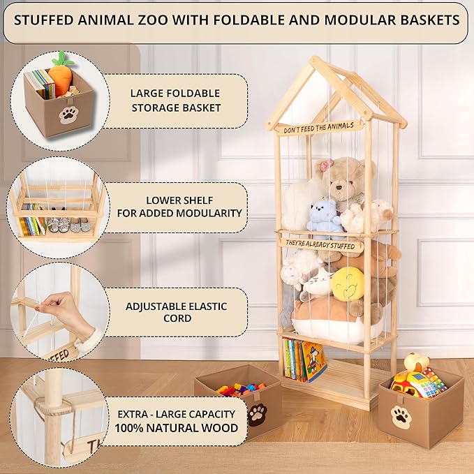 Best Stuffed Animals Storage with Foldable Basket For Playroom & Nursery, Kids Stuffed Animal Zoo storage cage, Plush Toy Organizer, Plushies Storage, Stuffy Zoo, Extra Large Stuffed Animal Holder