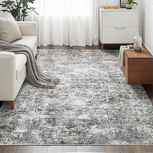 Area Rugs for Living Room: 4x6 Washable Neutral Abstract Rug for Bedroom Large Soft Modern Dining Room Rugs Indoor Floor Low Pile Carpet for Home Office Nursery - Grey