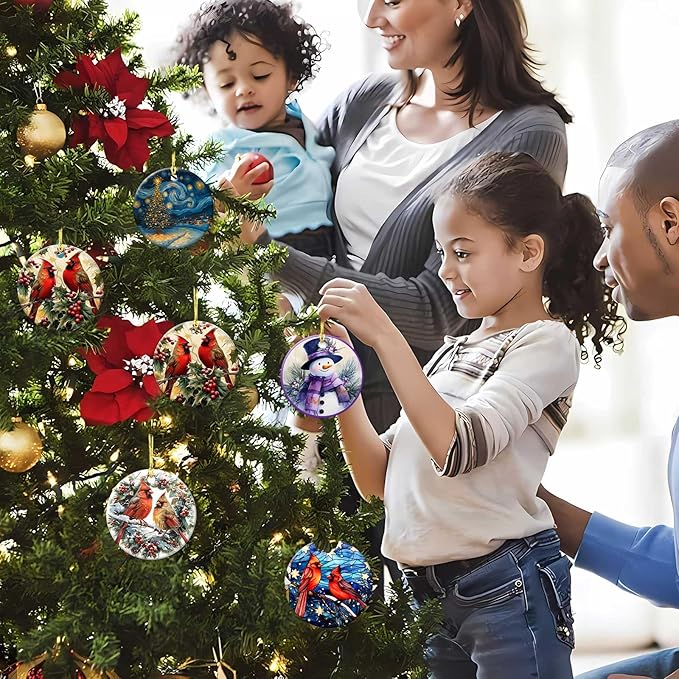 Snow Gentleman Ornaments Winter Holiday Round Ceramic Purple Hanging Ornament Christmas Keepsake Decor for Xmas Tree Winter Holiday Xmas Gift for Women Men 3"