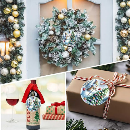 Snowman Ornaments Snow Pine Round Ceramic Ornament Christmas Keepsake Decor for Christmas Tree Winter Holiday Xmas Gift for Women Men Hanging Ornament 3"