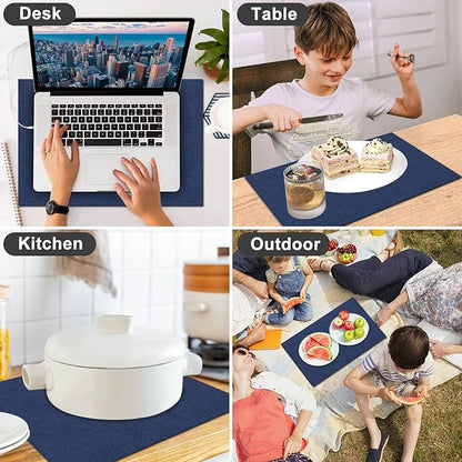Cloth Placemats Set of 6, Cotton Linen Blend Machine Washable Durable Linen Table Mats, Heat Resistant Placemats Wrinkle Free Place Mats for Dining Table, Easy to Clean (Navy Blue, 6)
