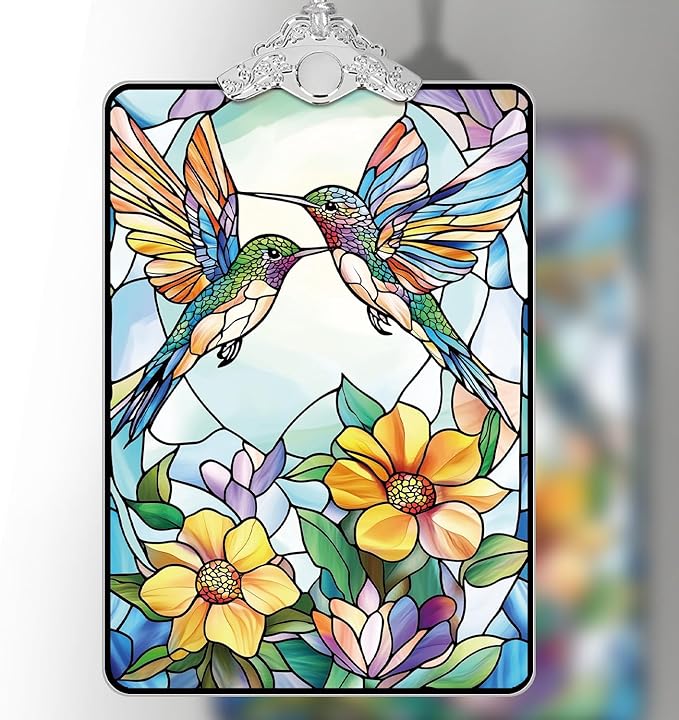 Hummingbird Stained Glass Ornament, 205 Christmas Tree Hanging Decoration for Gift Exchange or Stocking Stuffer, Holiday Decor, 3.8 x 2.4 Inch