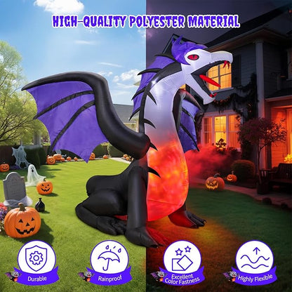 8FT Inflatable Pteranodon Dragon Decoration with LED Lights, Open Mouth & Sharp Teeth – Giant Blow Up Halloween Inflatables for Yard, Lawn, Garden, Holiday Fun Decor, Gifts for Kids & Adults