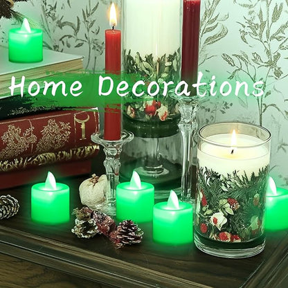 LANKER 24 Pack Flameless Led Tea Lights Candles, Flickering Green Battery Operated Electronic Fake Candles, Decorations for Party, Christmas, Halloween and Festival Celebration (Green)