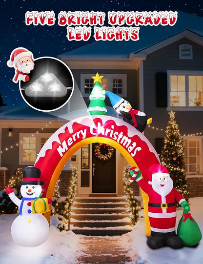 10FT Christmas Inflatables Archway with Santa Claus, Snowman & Christmas Tree, Large Blow Up Outdoor Decorations with 5 LED Lights, Self-Inflate Christmas Arch for Yard Lawn Patio Holiday Decoration
