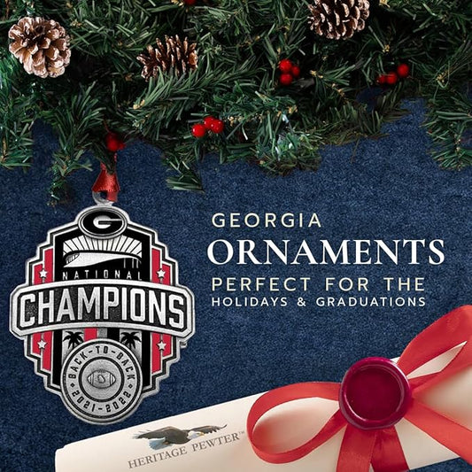 2022 Georgia Bulldogs National Back to Back Championship Ornament | Hand-Sculpted Christmas Tree Ornament | Intricately Crafted Metal Pewter Alma Mater Inlay