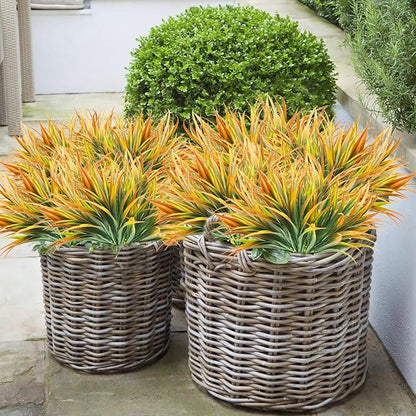 Artificial Fake Grass,12PCS Outdoor Faux Grasses Plastic Plants Greenery UV Resistant for Outside Home Windowbox Garden Office Patio Hanging Planter Front Porch Fall Décor (Yellow)
